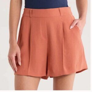 SPANX Carefree Crepe Pleat Front Shorts Elastic Waist Orange Sedona Size XL